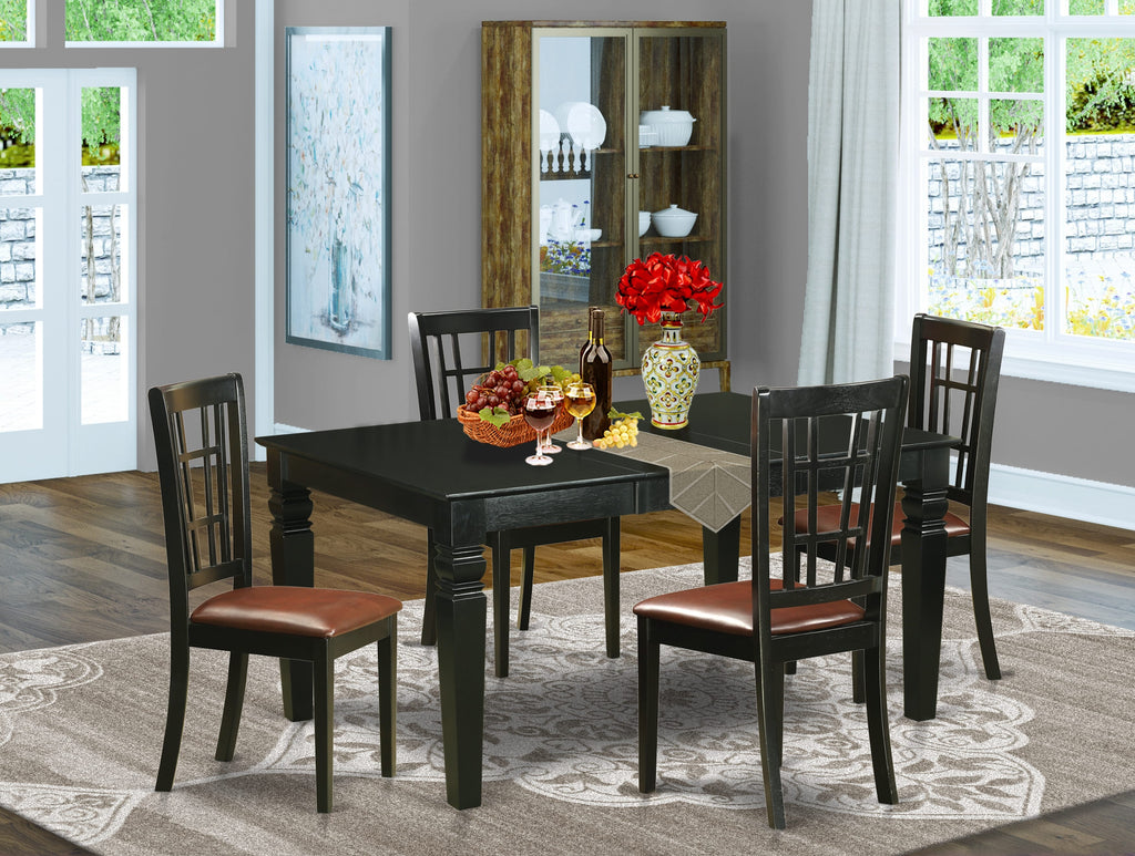 WENI5-UKR-7J 5-Piece Dining Ensemble with Expandable Table & Upholstered Chairs, 42x60 in, Black