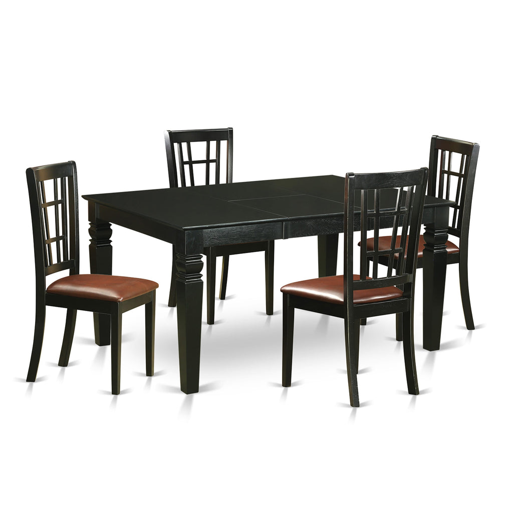 WENI5-UKR-7J 5-Piece Dining Ensemble with Expandable Table & Upholstered Chairs, 42x60 in, Black