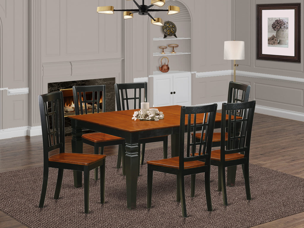 Transformative 7-Piece Dine Ensemble with Expansive Rectangular Table, WENI7-7WE-4 Chairs Included, Black & Cherry Finish
