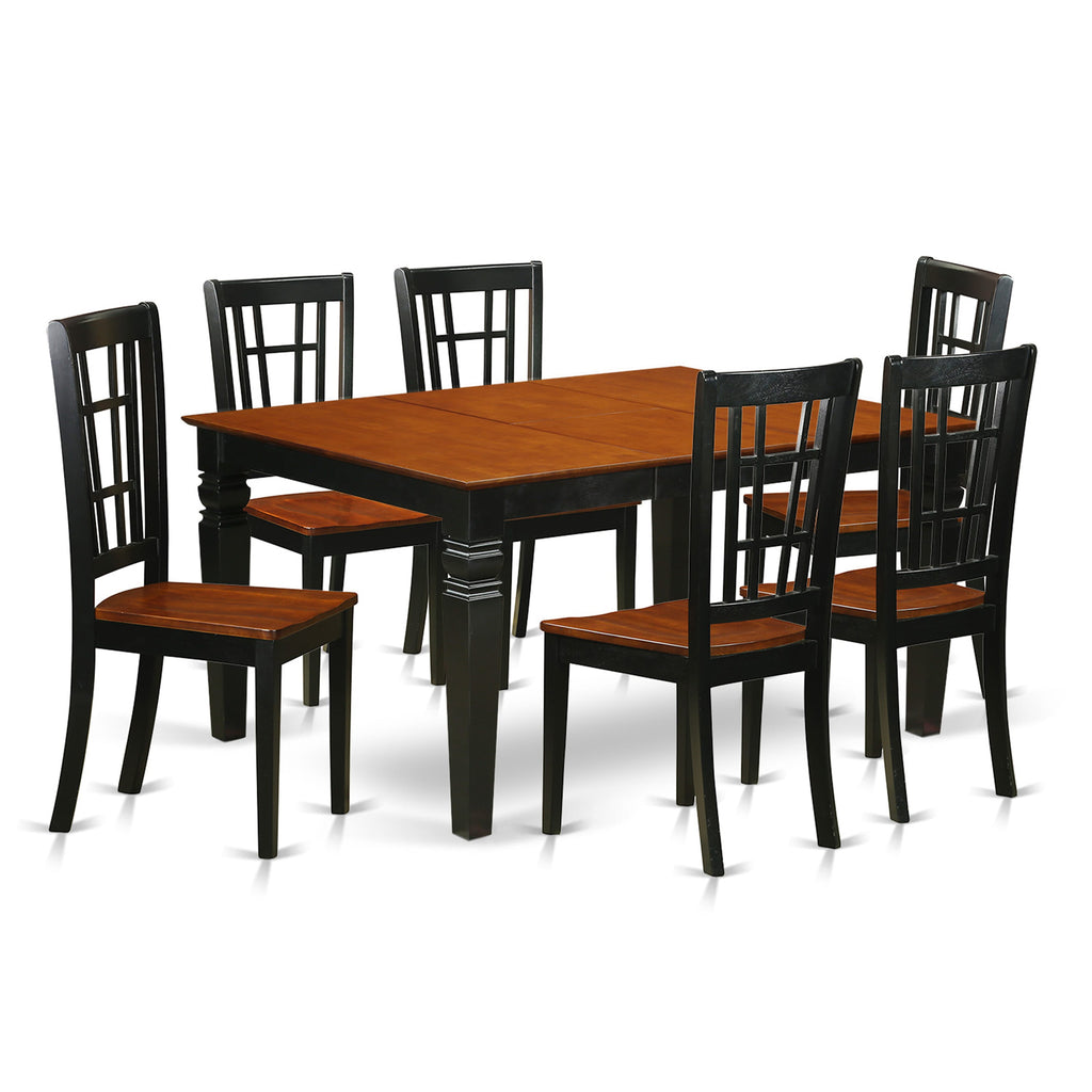 Transformative 7-Piece Dine Ensemble with Expansive Rectangular Table, WENI7-7WE-4 Chairs Included, Black & Cherry Finish