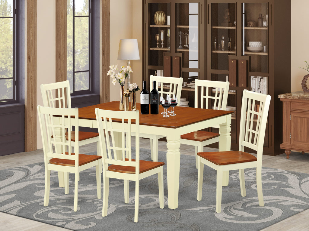 WENI7-FUR-V 7-Piece Dining Set with Expandable Table and 6 Chairs, Buttermilk & Cherry Finish, 42x60 Inch