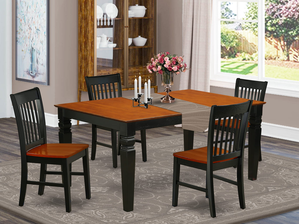 WENO5-015-I 5-Piece Dining Set with Expanding Table and 4 Chairs - Sleek Black & Warm Cherry Combo