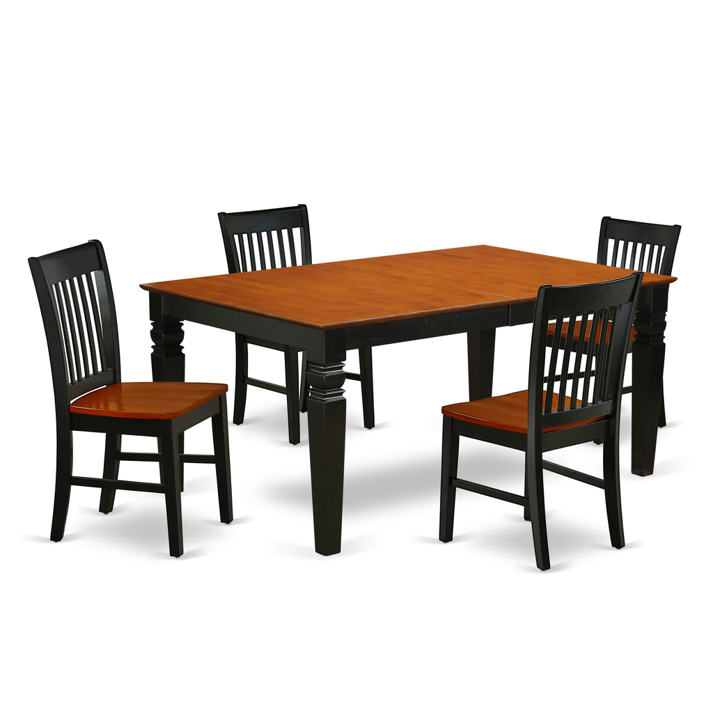 WENO5-015-I 5-Piece Dining Set with Expanding Table and 4 Chairs - Sleek Black & Warm Cherry Combo
