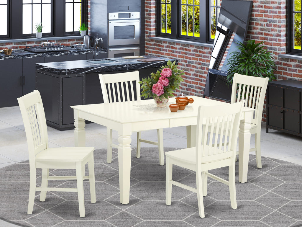 Elegant WENO5-8M4-X 5-Piece Dining Ensemble with Expanding Table and Chairs in Linen White, 42x60