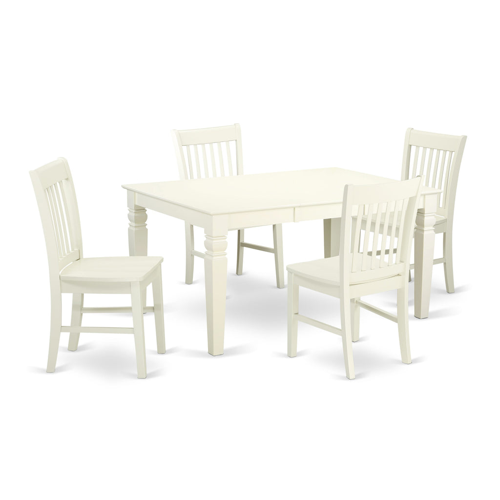 Elegant WENO5-8M4-X 5-Piece Dining Ensemble with Expanding Table and Chairs in Linen White, 42x60