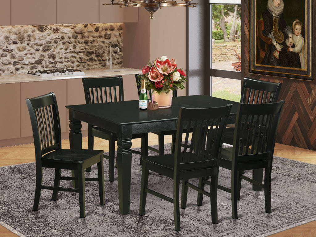 WENO7-DMN-0 Dining Room Set 7 Piece Ensemble with Expandable Table and Chairs, Modern Black Finish