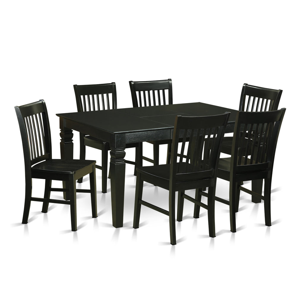 WENO7-DMN-0 Dining Room Set 7 Piece Ensemble with Expandable Table and Chairs, Modern Black Finish