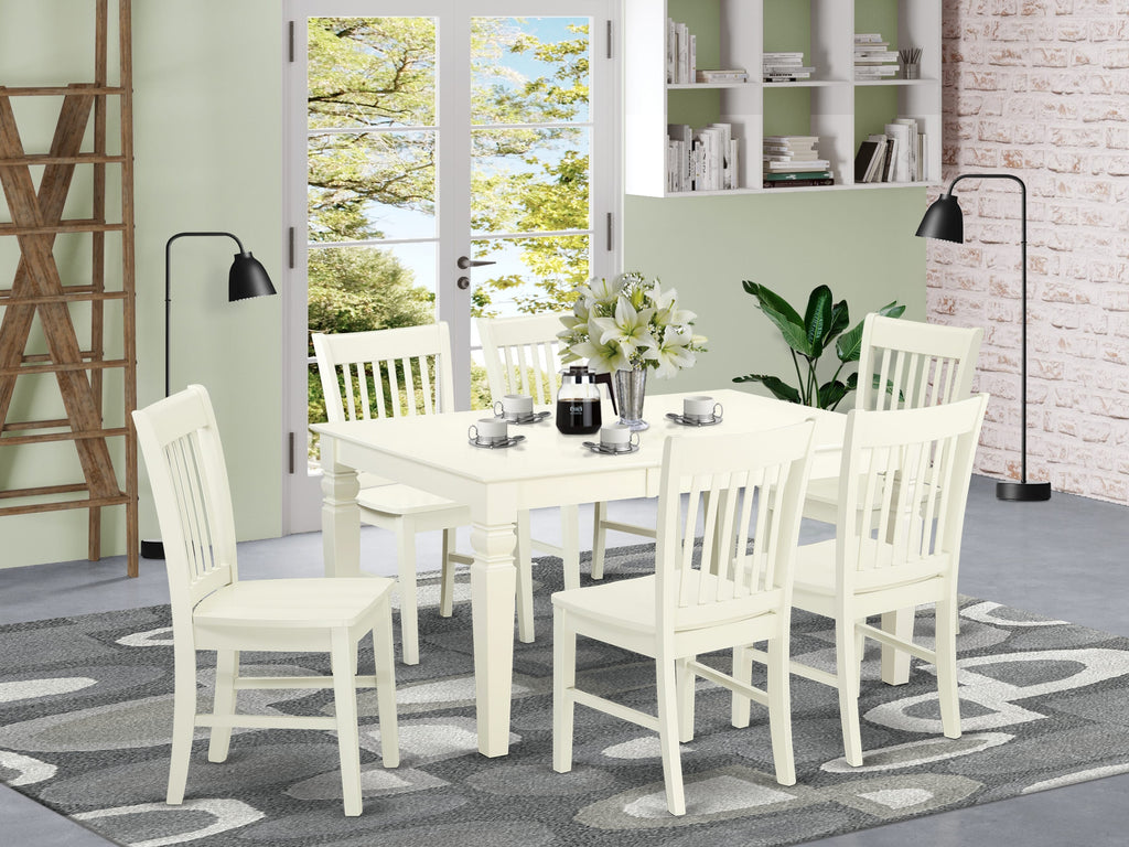 WENO7-II9-K 7 Pc Dining Set with Rectangle Table & Butterfly Leaf, Plus 6 Chairs, 42x60, Linen White