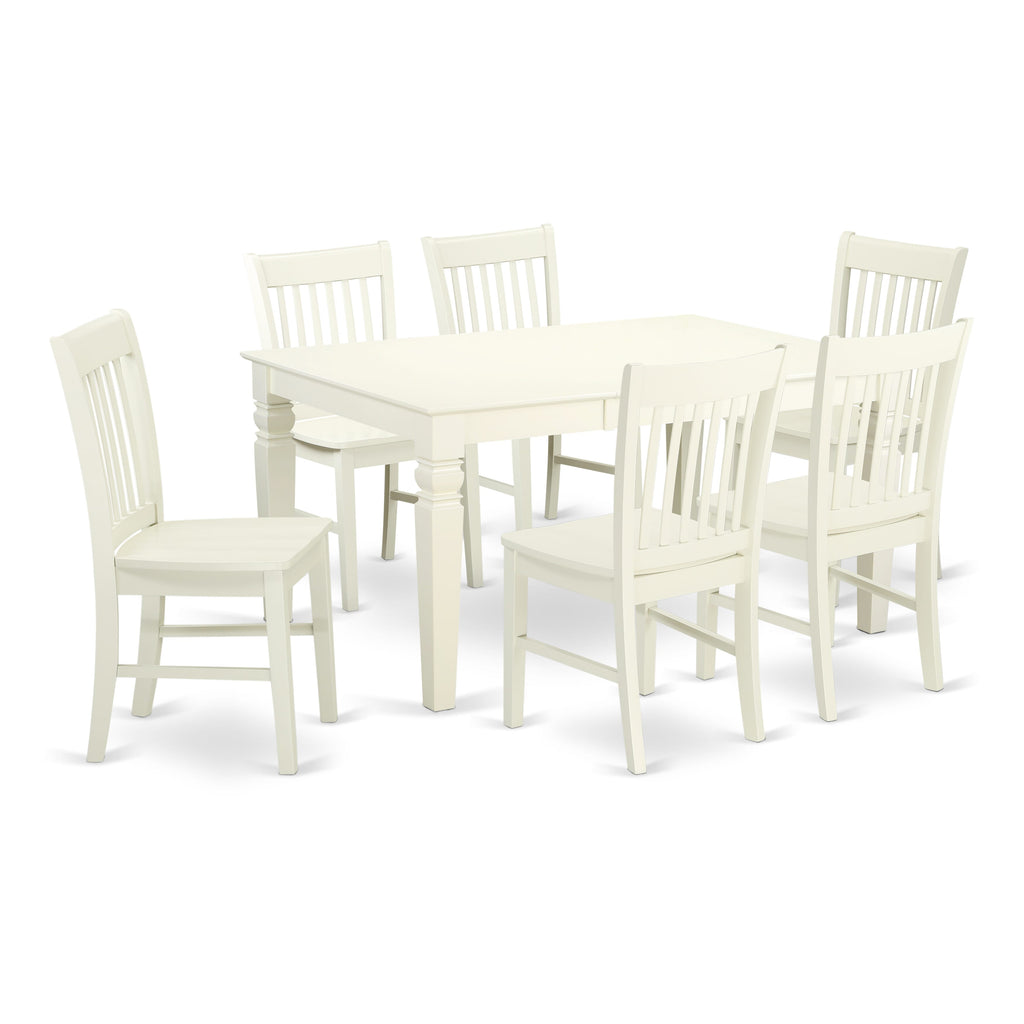 WENO7-II9-K 7 Pc Dining Set with Rectangle Table & Butterfly Leaf, Plus 6 Chairs, 42x60, Linen White