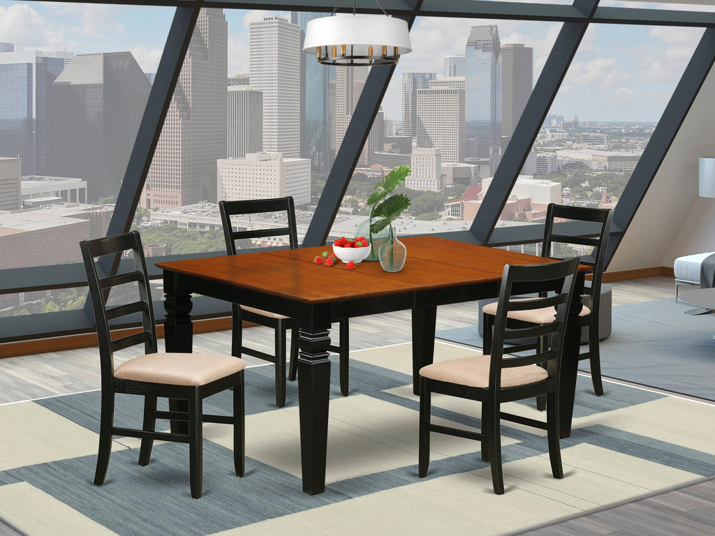 Modern WEPF5-2P3-S 5-Piece Dining Ensemble with Extendable Table and 4 Fabric Chairs in Black & Cherry