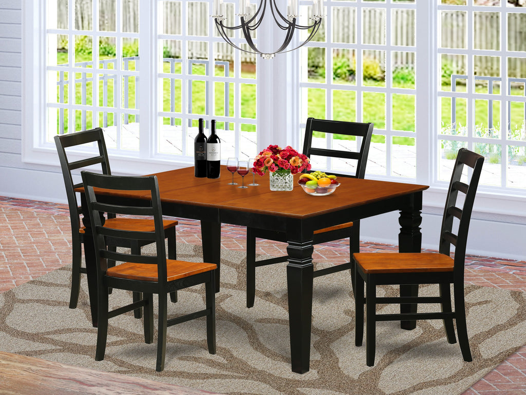 WEPF5-5RH-H Five-Piece Dining Set with Expanding Tabletop and Four Chairs, Black & Cherry