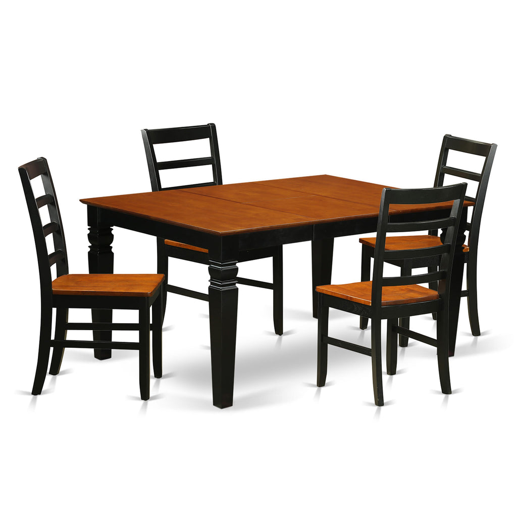 WEPF5-5RH-H Five-Piece Dining Set with Expanding Tabletop and Four Chairs, Black & Cherry