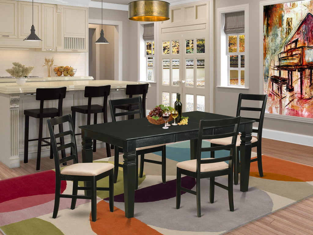 WEPF5-I8A-2 Dine Set for 5 Rectangle Table and 4 Fabric-Chair Set with Expandable Leaf, 42x60 in Dark Hue