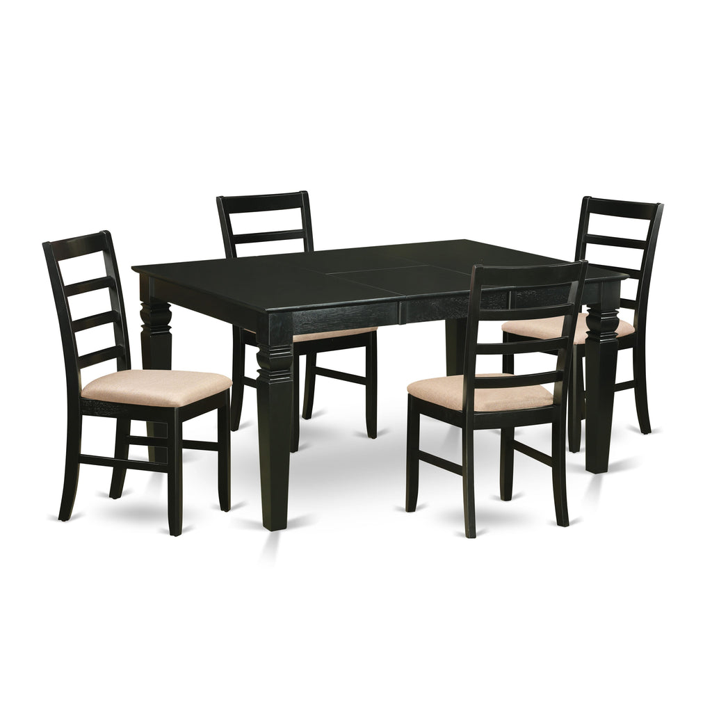 WEPF5-I8A-2 Dine Set for 5 Rectangle Table and 4 Fabric-Chair Set with Expandable Leaf, 42x60 in Dark Hue