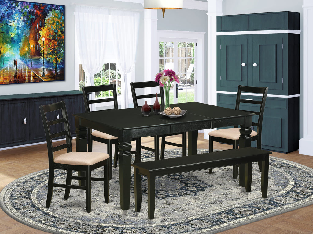 WEPF6C-SI3-0 Elegant 6 Piece Dining Collection Rectangular Table with Leaf, Upholstered Chairs, and Bench Set