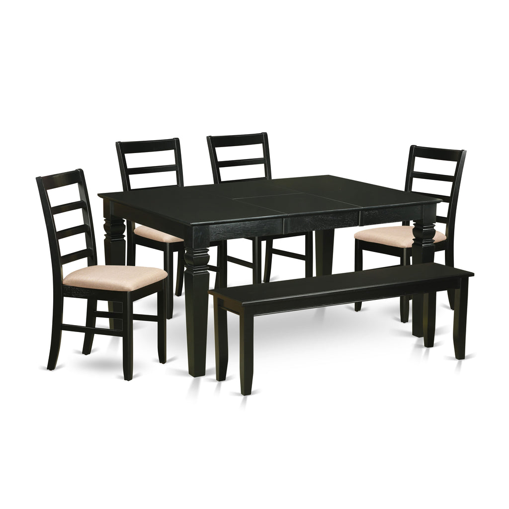 WEPF6C-SI3-0 Elegant 6 Piece Dining Collection Rectangular Table with Leaf, Upholstered Chairs, and Bench Set