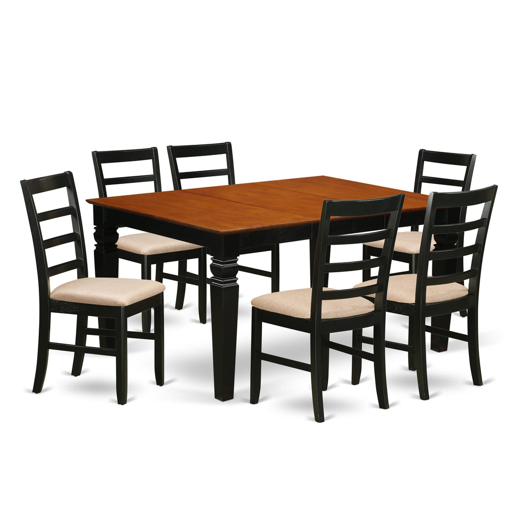 WEPF7-LV8-W 7-Piece Set Rectangular Dining Table with Butterfly Leaf & Upholstered Chairs, 42x60, Elegant Black & Cherry