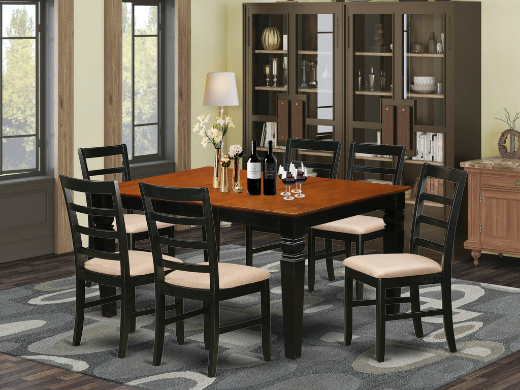 WEPF7-LV8-W 7-Piece Set Rectangular Dining Table with Butterfly Leaf & Upholstered Chairs, 42x60, Elegant Black & Cherry