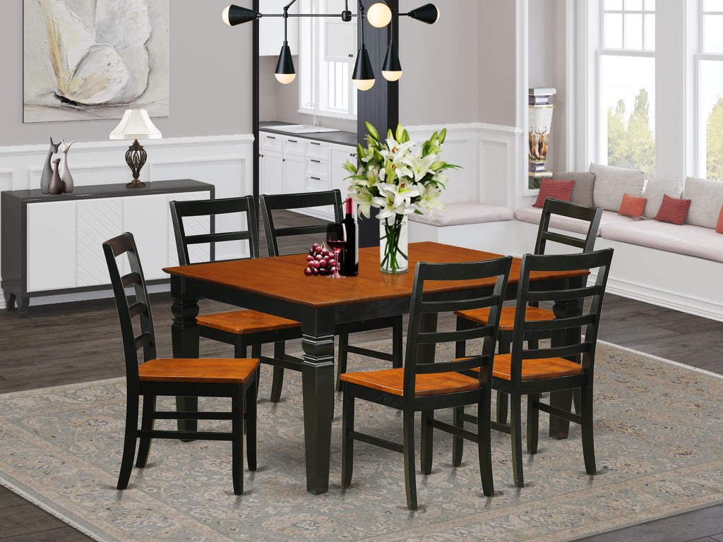 WEPF7-95L-6 Dining Ensemble 7-Piece Rectangle Table & Six Chairs with Butterfly Leaf, Cherry & Black Finish