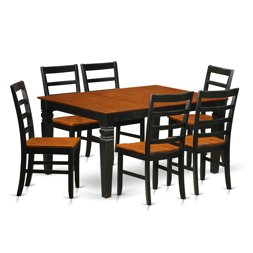 WEPF7-95L-6 Dining Ensemble 7-Piece Rectangle Table & Six Chairs with Butterfly Leaf, Cherry & Black Finish