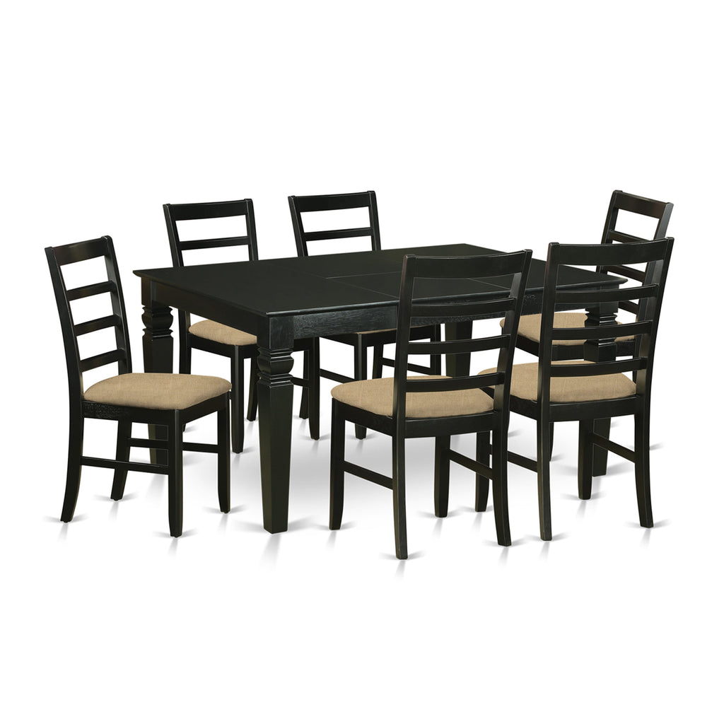 Dining Ensemble WEPF7-TOG-3 Rectangular Table with Extension and 6 Linen Chairs, 42x60 in Black