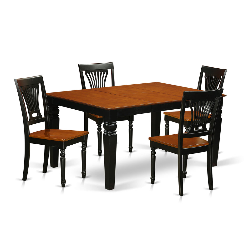 WEPL5-JKA-S Ensemble 5-Piece Dining Set with Extending Table & 4 Chairs, 42x60, Black & Cherry