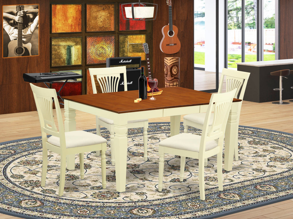 WEPL5-S1B-F 5-Piece Dining Ensemble with Extension Table & Linen Seating for Four - Buttermilk-Cherry
