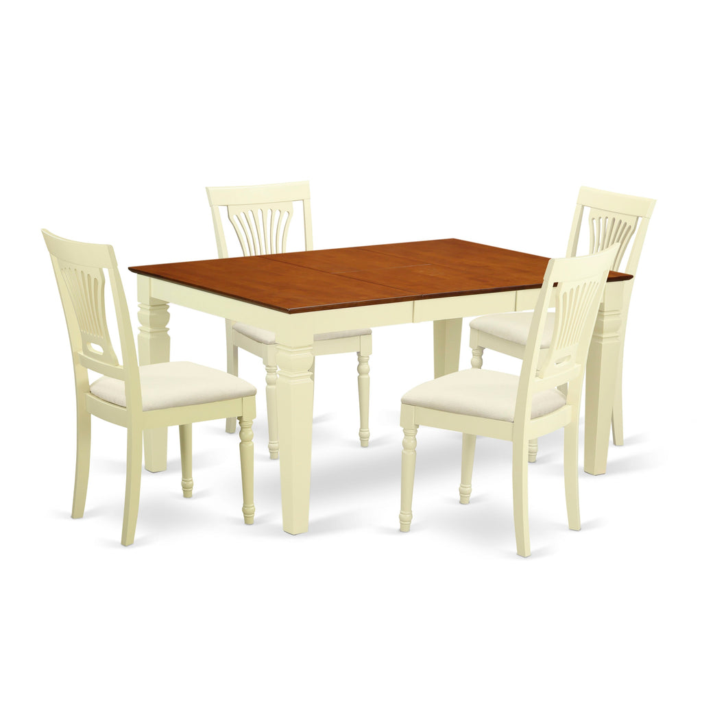 WEPL5-S1B-F 5-Piece Dining Ensemble with Extension Table & Linen Seating for Four - Buttermilk-Cherry