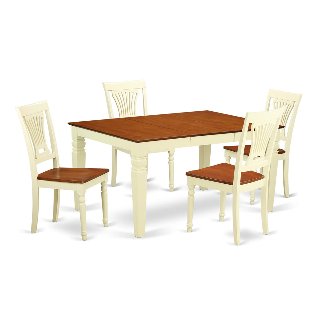 5BQ-3 WEPL5 Dining Ensemble with Butterleaf Table & 4 Classic Wood Chairs in Buttermilk Cherry Finish