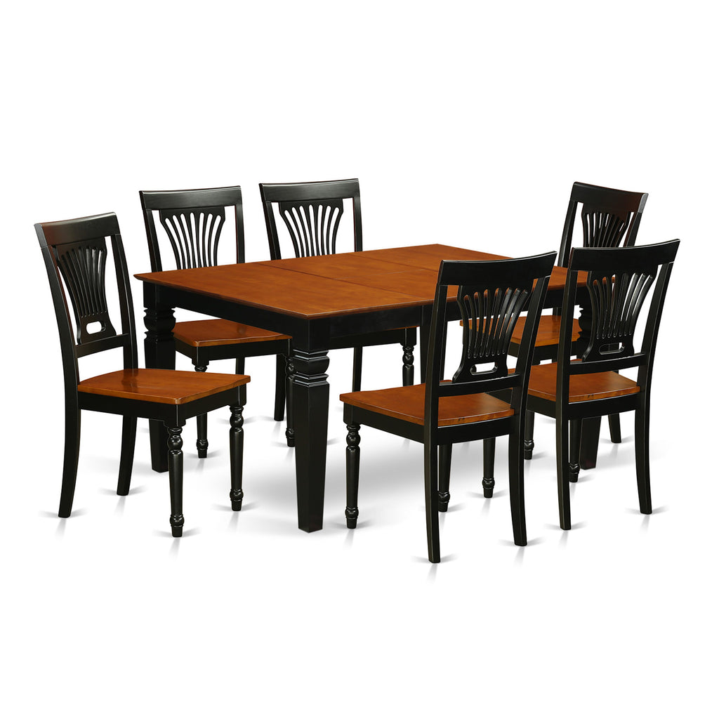 WEPL7-T1S-9 7-Piece Dining Set with Rectangle Table & Butterfly Leaf, 6 Chairs, 42x60 Inch, Black & Cherry Finish