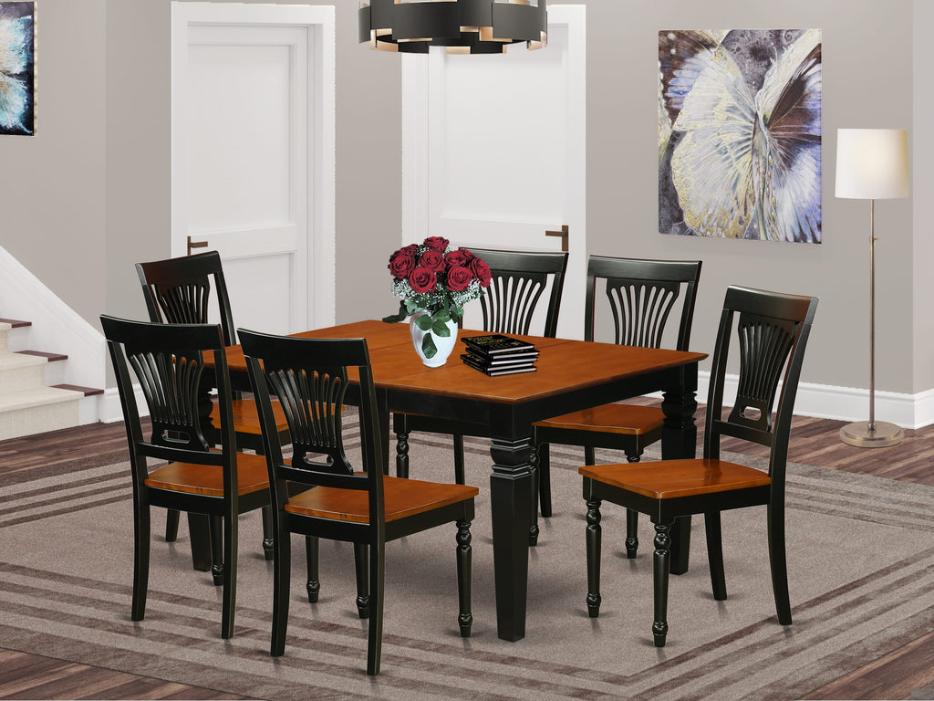 WEPL7-T1S-9 7-Piece Dining Set with Rectangle Table & Butterfly Leaf, 6 Chairs, 42x60 Inch, Black & Cherry Finish