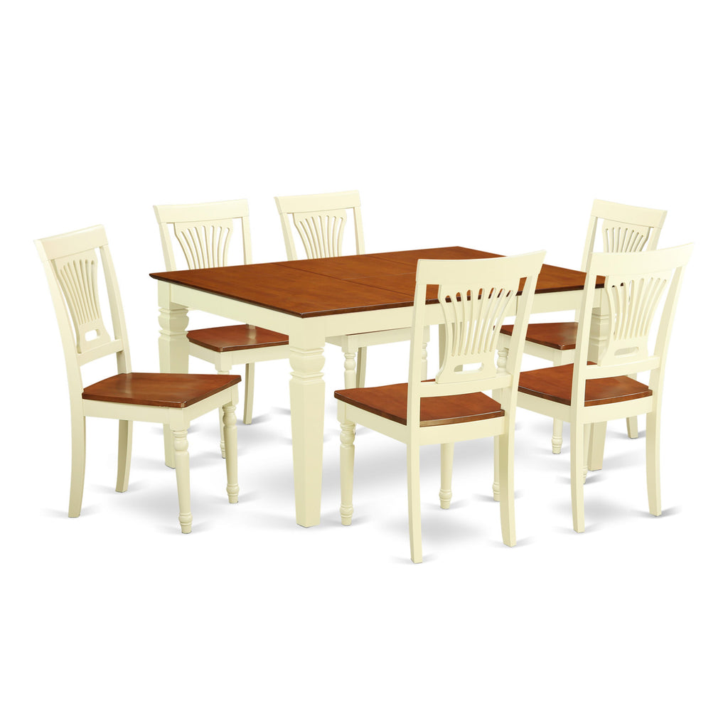 WEPL7-TFW-J Exquisite 7-Piece Dining Ensemble with Expandable Butterfly Leaf Table and 6 Elegant Chairs, 42x60, Buttermilk Cherry Charm