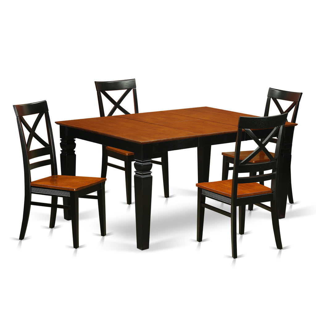 WEQU5-F7L-D • Dining Set with Rectangle Table & 4 Wood Chairs, 42x60 in Black-Cherry