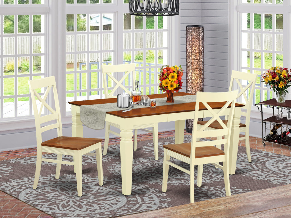 Exquisite WEQU5-4ME-M 5-Piece Dining Ensemble with Rectangle Table, Butterfly Leaf & 4 Chairs, Cream & Cherry