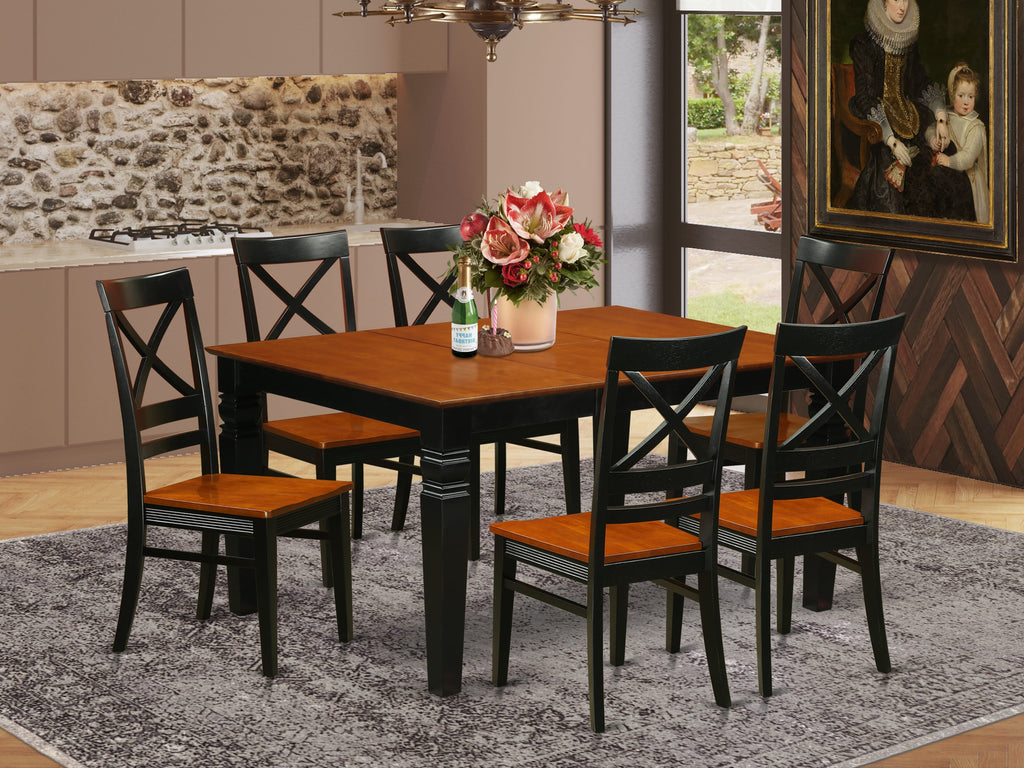 WEQU7-IXX-X 7-Piece Black & Cherry Dining Set with Rectangular Expandable Table and 6 Chairs