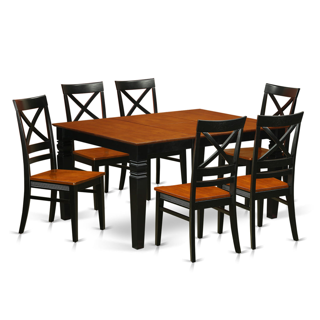 WEQU7-IXX-X 7-Piece Black & Cherry Dining Set with Rectangular Expandable Table and 6 Chairs
