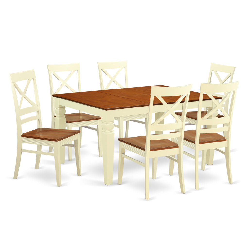 WEQU7-5SM-G Elegant 7-Piece Rectangle Dining Set with Butterfly Leaf and 6 Chairs, Buttermilk & Cherry