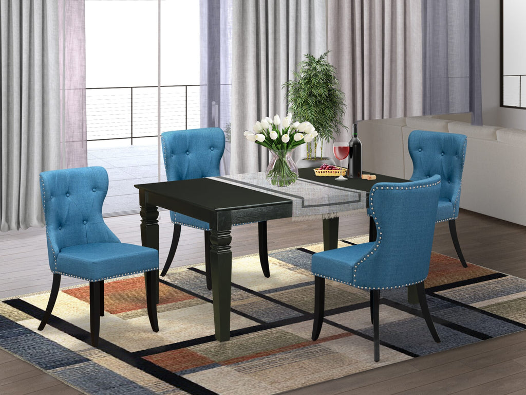 WESI5-ZYC-SD Five-Piece Dining Collection with Natural Extension Table & Elegant Blue Chairs