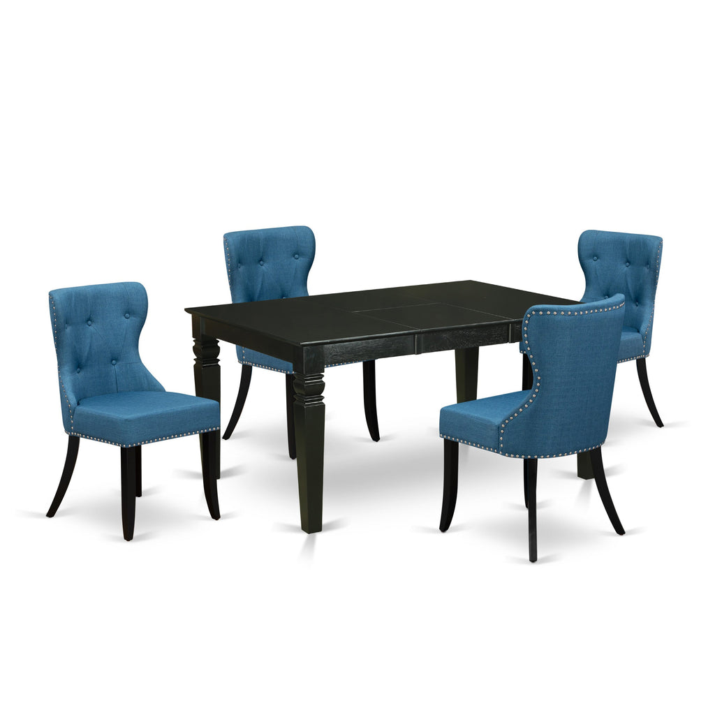 WESI5-ZYC-SD Five-Piece Dining Collection with Natural Extension Table & Elegant Blue Chairs