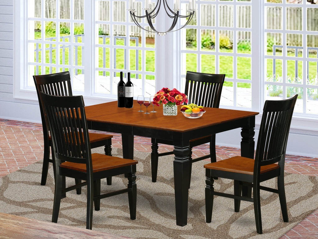 WEST5-WZZ-F 5 Piece Dining Set Featuring Rectangular Table with Butterfly Leaf & 4 Chairs, Black/Cherry
