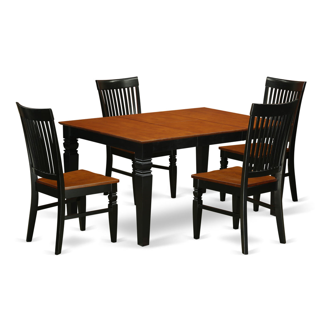 WEST5-WZZ-F 5 Piece Dining Set Featuring Rectangular Table with Butterfly Leaf & 4 Chairs, Black/Cherry