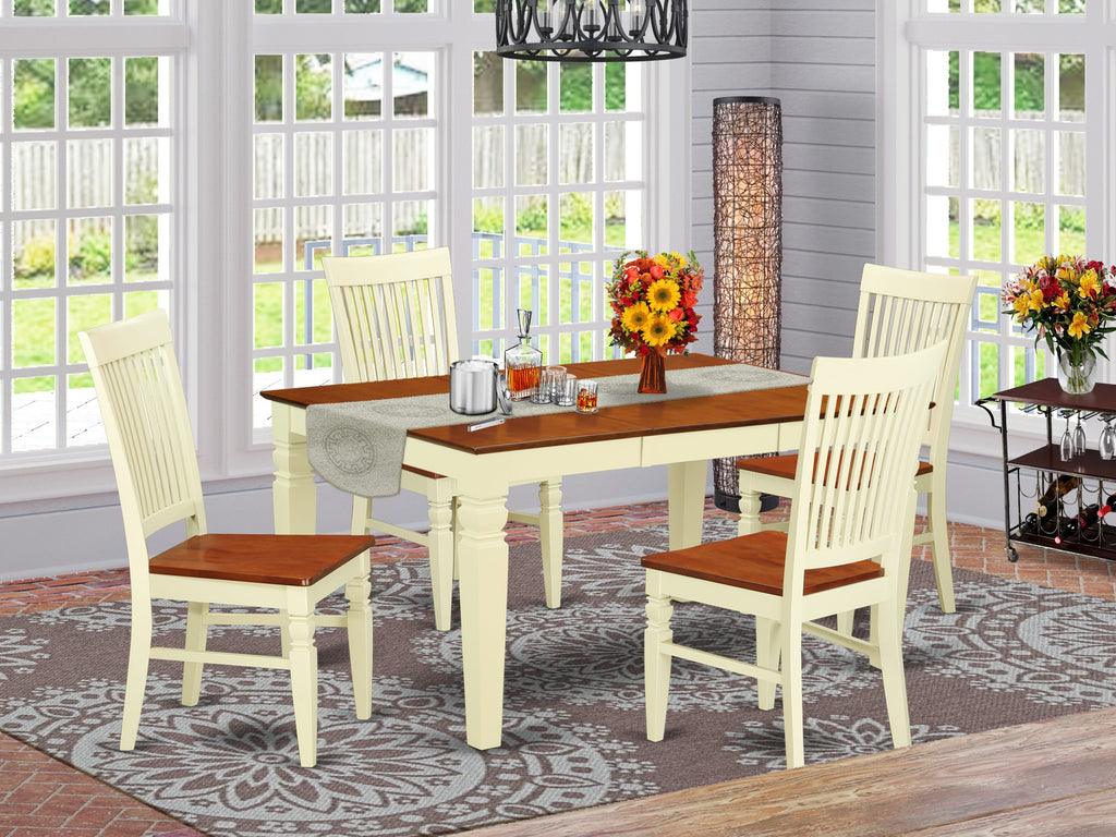 WEST5-35X-F 5-Piece Dining Set - Rectangular Table with Butterfly Leaf & 4 Chairs in Buttermilk and Cherry