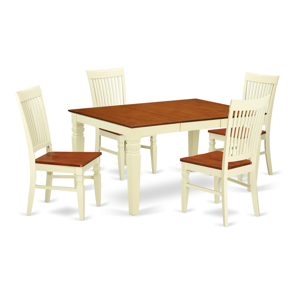 WEST5-35X-F 5-Piece Dining Set - Rectangular Table with Butterfly Leaf & 4 Chairs in Buttermilk and Cherry