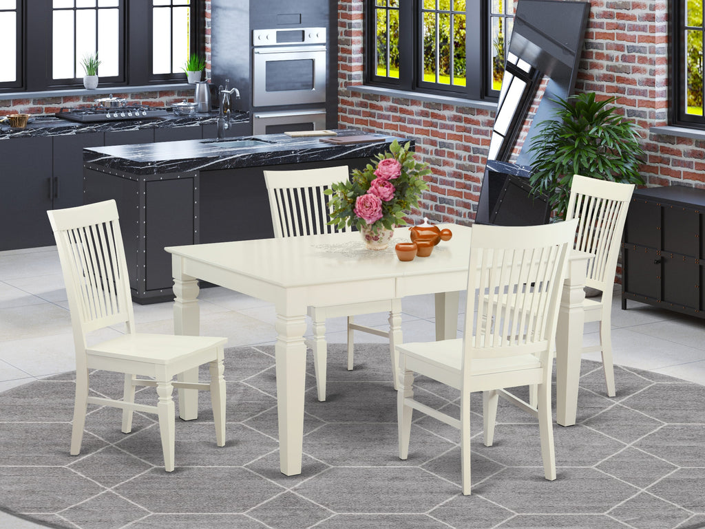 WEST5-DF1-C Dining Ensemble 5-Piece Table Set with Butterfly Leaf & 4 Chairs, White Finish