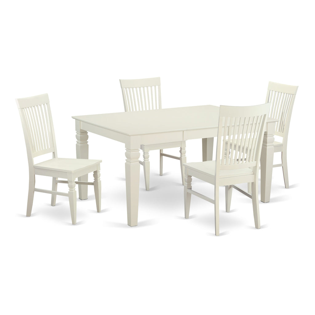 WEST5-DF1-C Dining Ensemble 5-Piece Table Set with Butterfly Leaf & 4 Chairs, White Finish