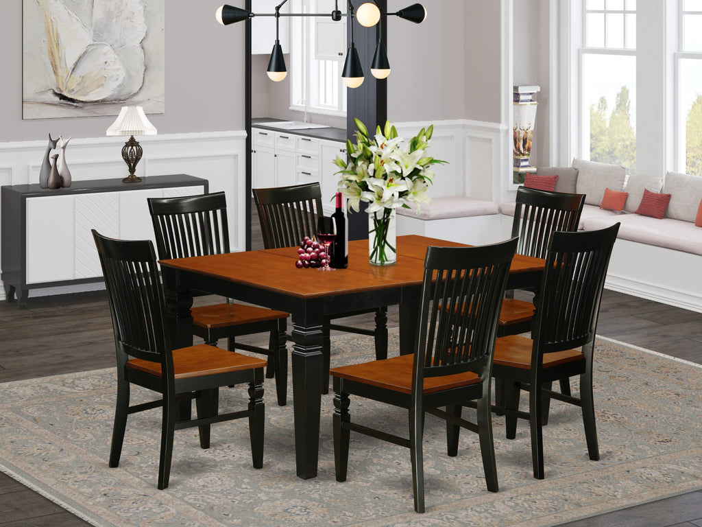 WEST7-2YF-N 7-Piece Contemporary Dining Set with Rectangular Table, Butterfly Leaf, & Six Chairs, Black & Cherry
