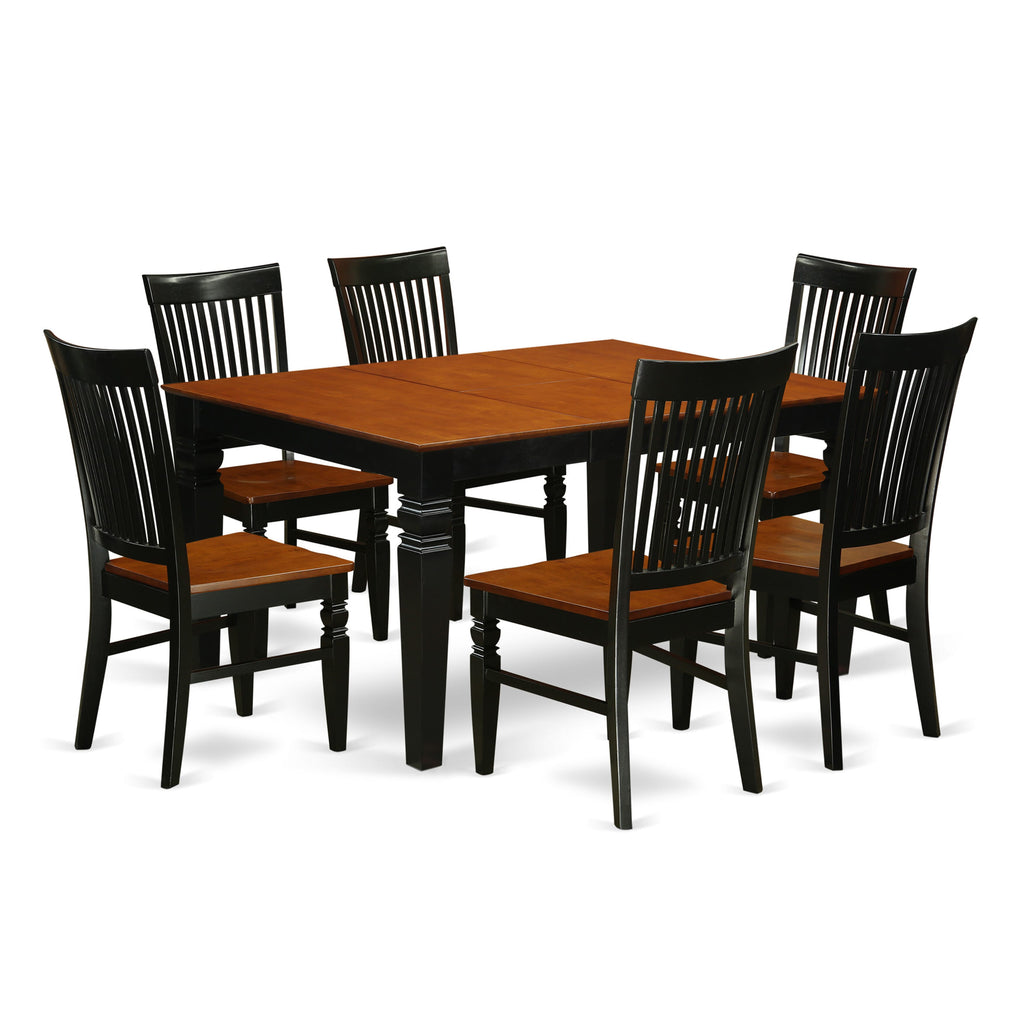 WEST7-2YF-N 7-Piece Contemporary Dining Set with Rectangular Table, Butterfly Leaf, & Six Chairs, Black & Cherry