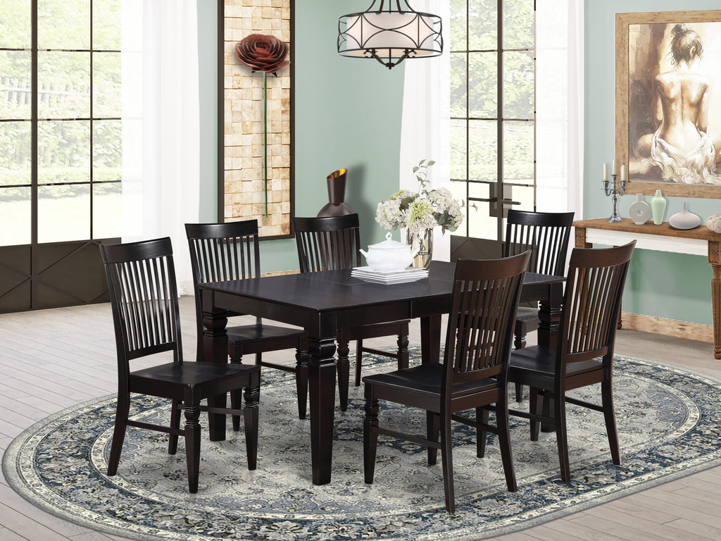 WEST7-ESI-T Deluxe 7-Piece Set Rectangular Dining Table with Butterfly Extension & 6 Chairs, Black-Cherry Fusion