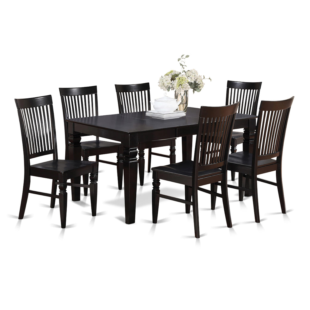WEST7-ESI-T Deluxe 7-Piece Set Rectangular Dining Table with Butterfly Extension & 6 Chairs, Black-Cherry Fusion