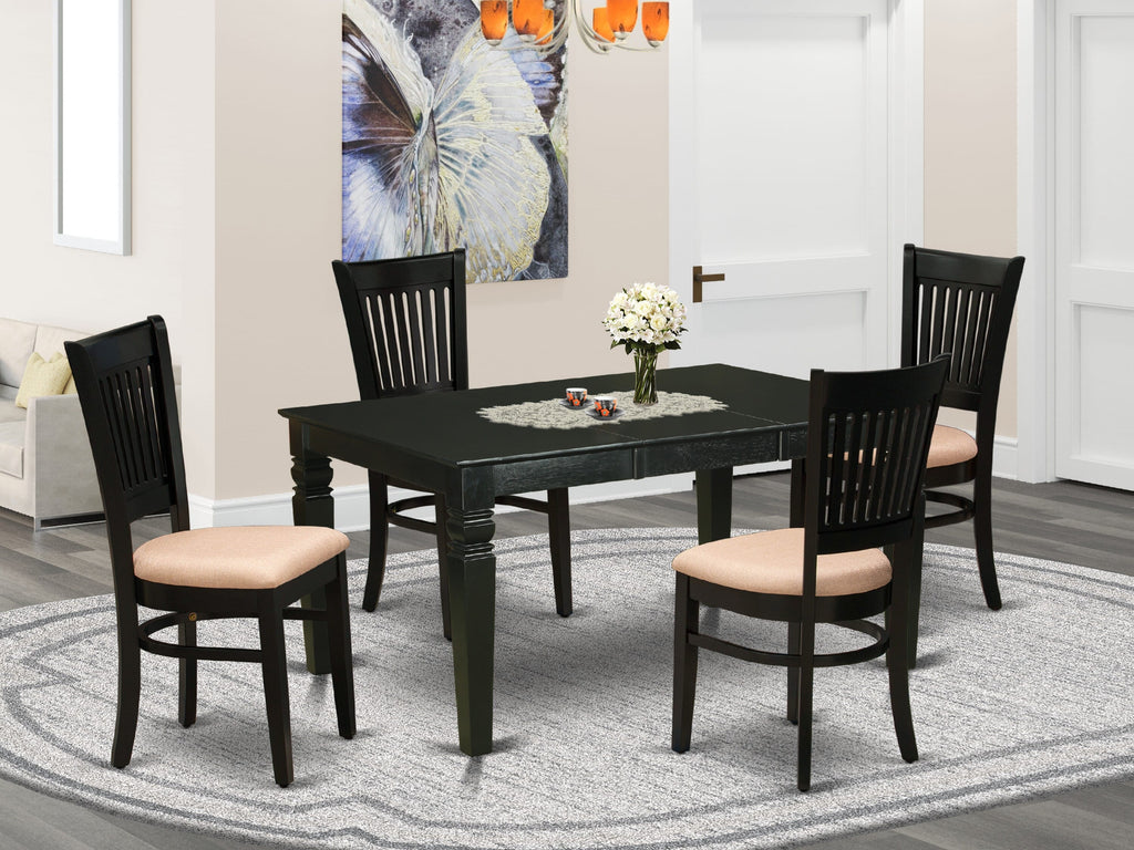 WEVA5-CQS-N 5-Piece Dining Set with Expanding Wooden Table & 4 Upholstered Chairs, 42x60 Inches